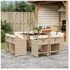 vidaXL Ensemble à manger de jardin et coussins 9 pcs beige Poly rotin