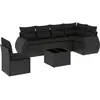 vidaXL Salon de jardin 7 pcs avec coussins noir résine tressée