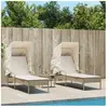 vidaXL Chaises longues lot de 2 avec auvents et table beige poly rotin