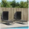 vidaXL Chaises longues lot de 2 avec auvents et table gris poly rotin