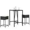 vidaXL Ensemble de bar de jardin 3 pcs avec coussins noir poly rotin