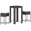 vidaXL Ensemble de bar de jardin 3 pcs avec coussins noir poly rotin