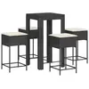 vidaXL Ensemble de bar de jardin 5 pcs avec coussins noir poly rotin