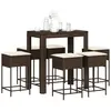 vidaXL Ensemble de bar de jardin avec coussins 7 pcs marron poly rotin