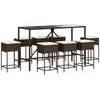 vidaXL Ensemble de bar de jardin 9 pcs avec coussins marron poly rotin