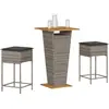 vidaXL Ensemble de bar de jardin 3 pcs et coussins gris résine tressée