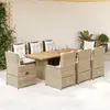vidaXL Ensemble à manger de jardin et coussins 9 pcs beige Poly rotin
