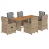 vidaXL Ensemble à manger de jardin et coussins 7 pcs beige poly rotin