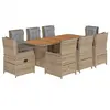 vidaXL Ensemble à manger de jardin et coussins 9 pcs beige Poly rotin