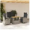 vidaXL Ensemble à manger jardin 4pcs et coussins Gris Résine tressée