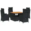vidaXL Ensemble à manger de jardin coussins 5pcs Noir Résine tressée