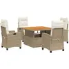 vidaXL Ensemble à manger de jardin avec coussins 5pcs Beige poly rotin