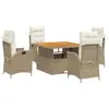 vidaXL Ensemble à manger de jardin avec coussins 5pcs Beige poly rotin