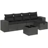 vidaXL Salon de jardin 6 pcs avec coussins noir résine tressée