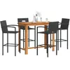vidaXL Ensemble de bar de jardin 5 pcs noir bois massif acacia rotin