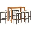vidaXL Ensemble de bar de jardin 7 pcs marron bois massif acacia rotin