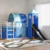 vidaXL Lit superposé avec toboggan et rideaux bleu 90x200 cm