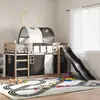 vidaXL Lit superposé avec toboggan et rideaux blanc et noir 80x200 cm