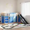 vidaXL Lit superposé avec toboggan et rideaux bleu 80x200 cm