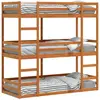vidaXL Lit superposé triple marron cire 75x190 cm bois de pin massif