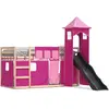 vidaXL Lit superposé avec toboggan et rideaux rose 80x200 cm