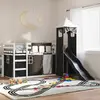 vidaXL Lit superposé avec toboggan et rideaux blanc et noir 90x190 cm