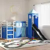 vidaXL Lit superposé avec toboggan et rideaux bleu 90x190 cm