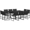 vidaXL Ensemble à manger de jardin avec coussins 11 pcs noir textilène