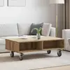 vidaXL Table d'appoint avec roues Chêne artisanal 90 x 50 x 30 cm