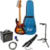 Flight Rock Series Mini JB Bass Sunburst kit de démarrage pour guitare...