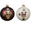 Mobili Rebecca Ensemble de 2 boules de Noël en verre blanc et marron, Ø 8 cm