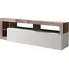 DMORA Meuble tv arkangel, buffet de salon, armoire basse pour tv, base murale de rangement, made in italy, 184x42 h58 cm, blanc brillant et acacia