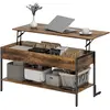 HOMCOM Table Basse Relevable avec Espace de Rangement Caché et Étagère...
