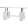 HOMCOM Table Basse Moderne à 2 Niveaux en Verre et Bois, 90x50x42cm, B...