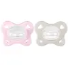 Chicco Lot de 2 tétines en silicone Dual Soft - Pour bébé fille de 2 à 6 mois - Bicolore - Favorise la respiration et favorise le bon développement de la bouche