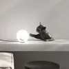 Karman Lampe à poser Maoo, céramique noire, verre, figurine de chat