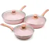 Ensemble de 3 poêles antiadhésives en aluminium effet granit rose ston...
