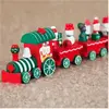 Train De Noël En Bois Avec 6 Wagons 32cm Décorations De Noël Rouges Et...