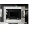 Vente-Unique Mur TV SIRIUS avec rangements - Coloris : Blanc laqué et béton