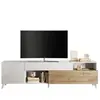 VENTE-UNIQUE Meuble TV avec 2 portes, 1 tiroir et 2 niches - 241 cm - Blanc laqué et naturel - DONALA