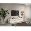 CALICOSY Meuble TV avec 2 portes et 2 tiroirs - Blanc laqué et Naturel - EMORA