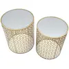 MAURO FERRETTI Suite de 2 tables sculptées en métal doré ø 41x50-37,5x47 cm