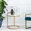 Table basse ronde en métal doré avec plateau en marbre blanc Round