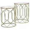 Lot de 2 tables basses en métal doré avec verre Ø 42x53-38x47  cm