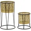 Mauro Ferretti Lot de 2 cache-pot en métal doré et noir Ø 21x40-19x22 cm