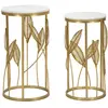 MAURO FERRETTI Lot de 2 tables en métal doré plateau blanc 35x65,5-30x60,5 cm