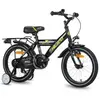 HILAND Vélo d'enfant - Roues 16" - 4-6 ans - Stabilisateurs - Porte-bagages arrière - Vélo de garçon- Noir