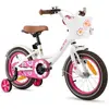 HILAND Bicyclette pour enfants - Roues 14" - 3-5 ans - Roues auxiliaires - Panier à vélo - Bicyclette pour filles - Blanc