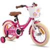 HILAND Bicyclette pour enfants - Roues 14" - 3-5 ans - Roues auxiliaires - Panier à vélo - Bicyclette pour filles - Rose