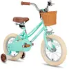 HILAND Bicyclette pour enfants,14"",pour les enfants de 3 à 5 ans,avec roue auxiliaire et frein à main,Vert